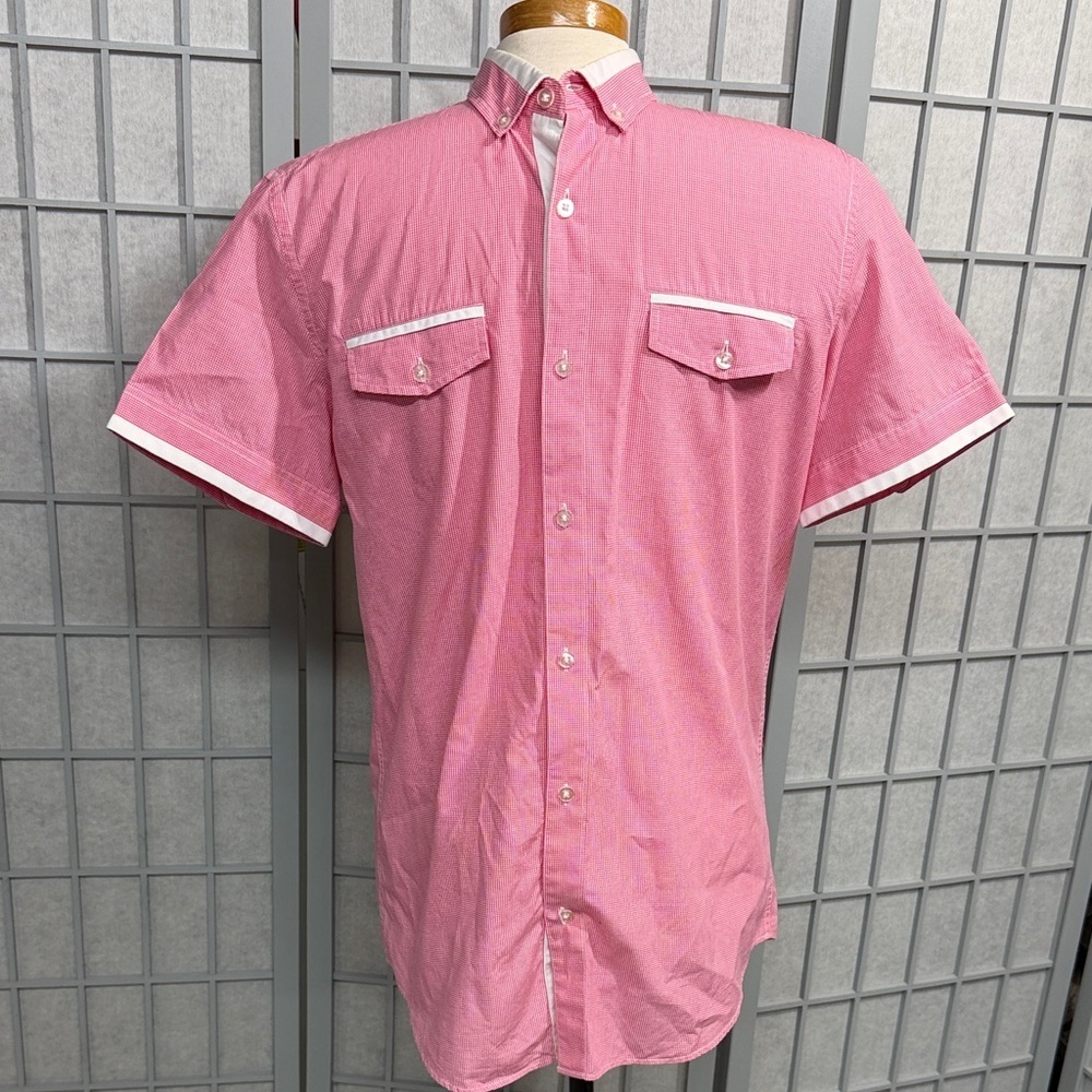 Tristan Pink Short Sleeve Button-Down with White Trim